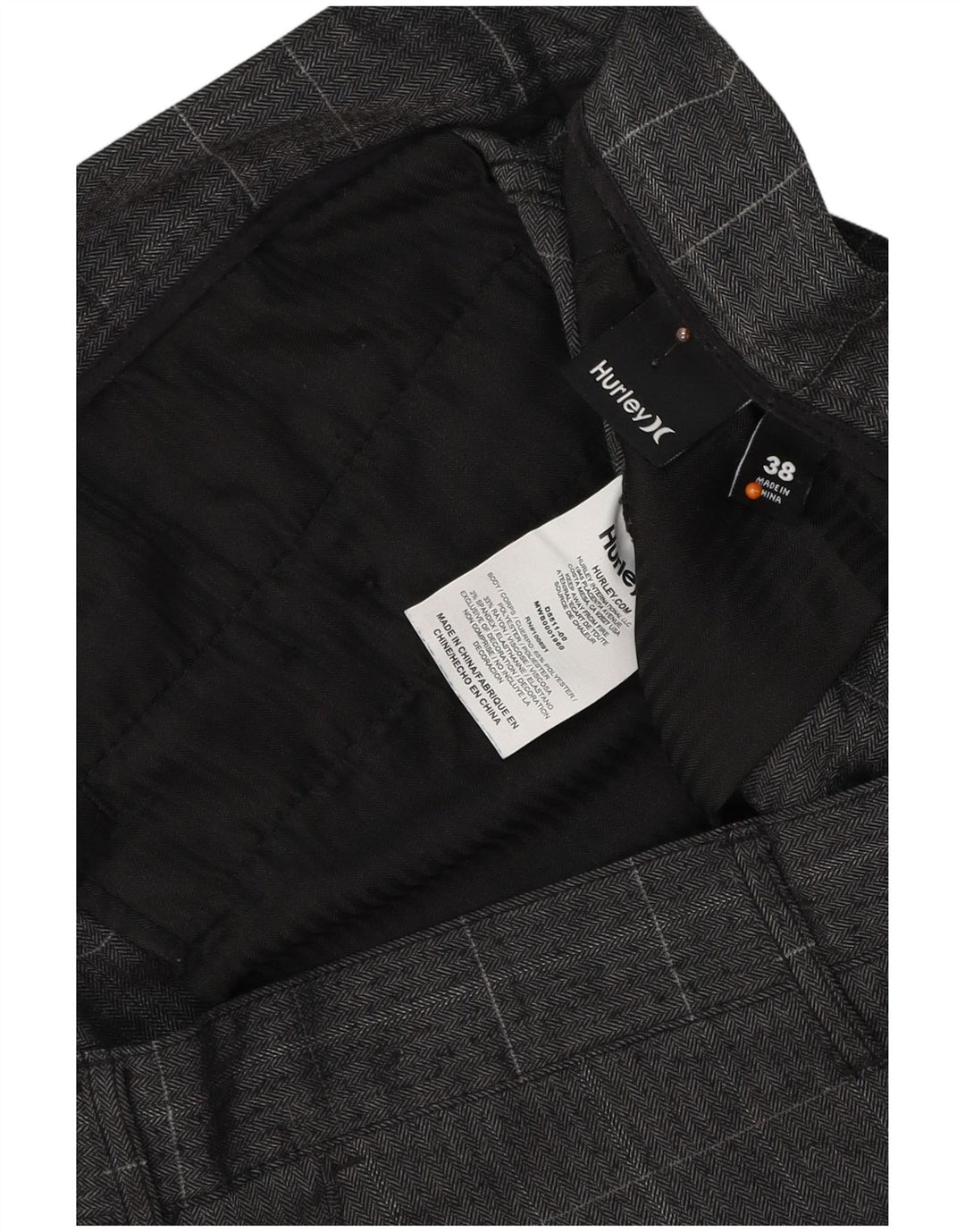 HURLEY Short Chino Homme W38 XL Gris Carreaux Polyester