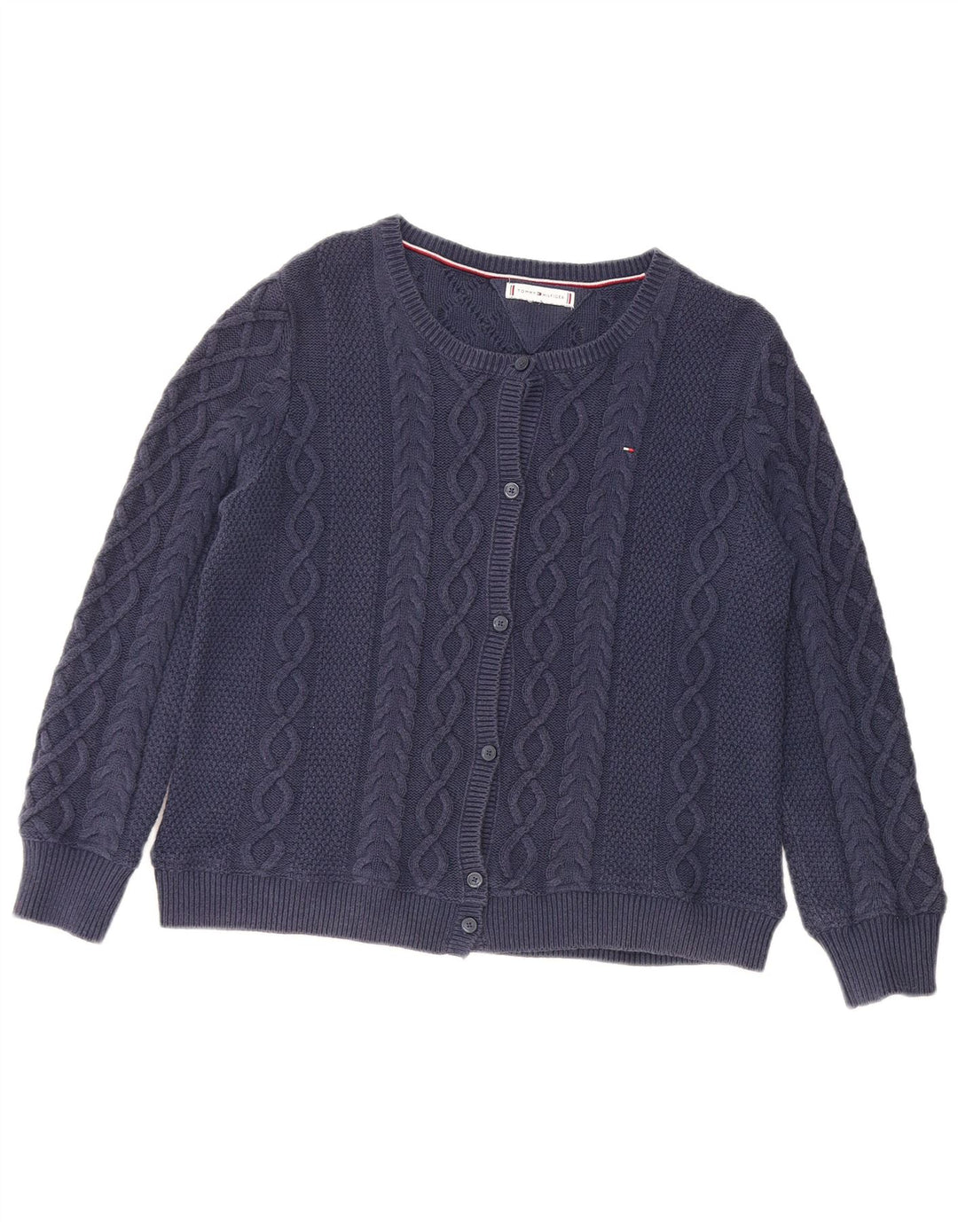 TOMMY HILFIGER Pull Cardigan Femme UK 14 Bleu Marine Moyen