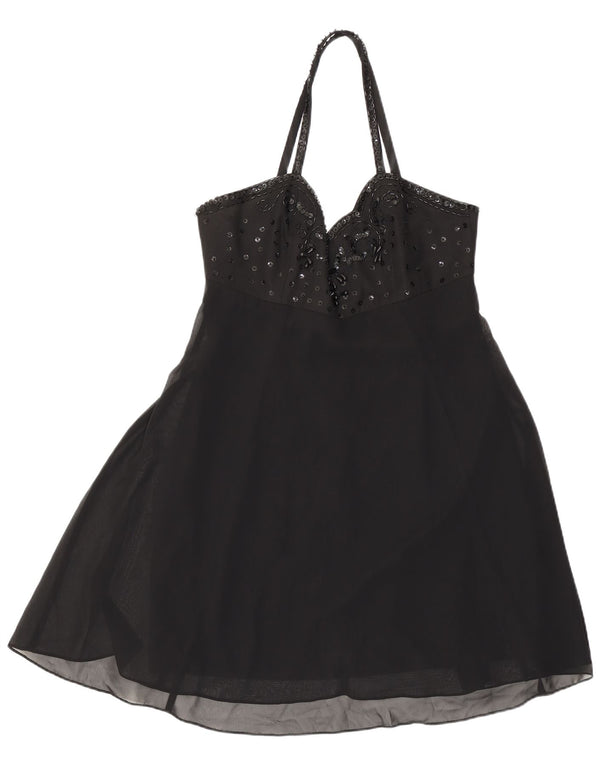 Charlotte Halton Mini robe dos nu pour femme UK 12 Medium Noir Polyester