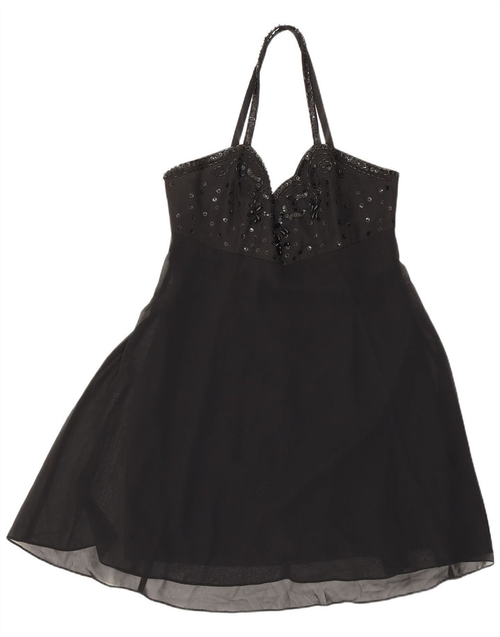 Charlotte Halton Mini robe dos nu pour femme UK 12 Medium Noir Polyester