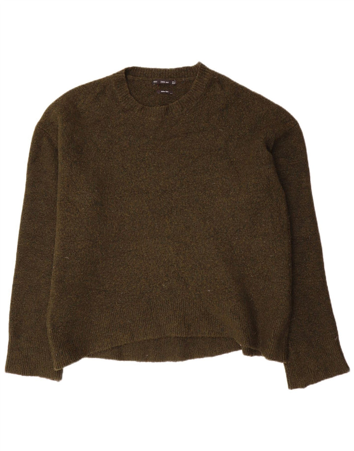 Zara Pull surdimensionné à col rond pour femme UK 14 Viscose kaki moyen