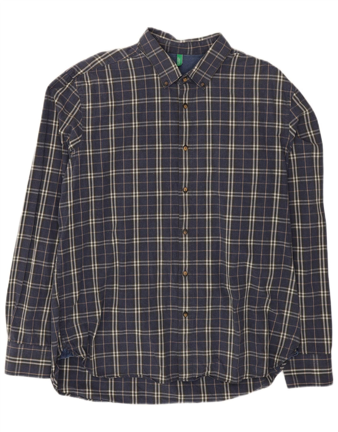 Benetton Chemise Homme 2XL Bleu Marine Carreaux Coton