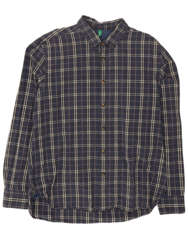 Benetton Chemise Homme 2XL Bleu Marine Carreaux Coton