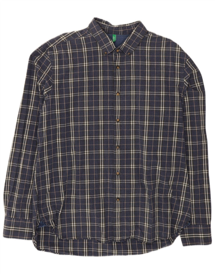 Benetton Chemise Homme 2XL Bleu Marine Carreaux Coton