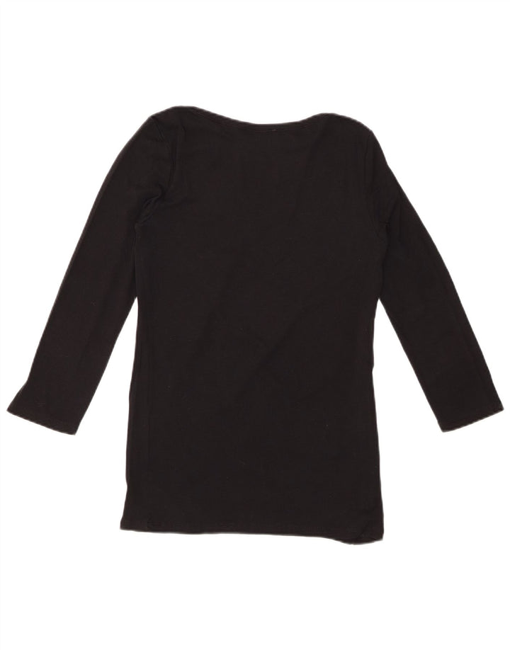 BENETTON Haut graphique pour femme à manches 3/4 UK 8 Small Noir