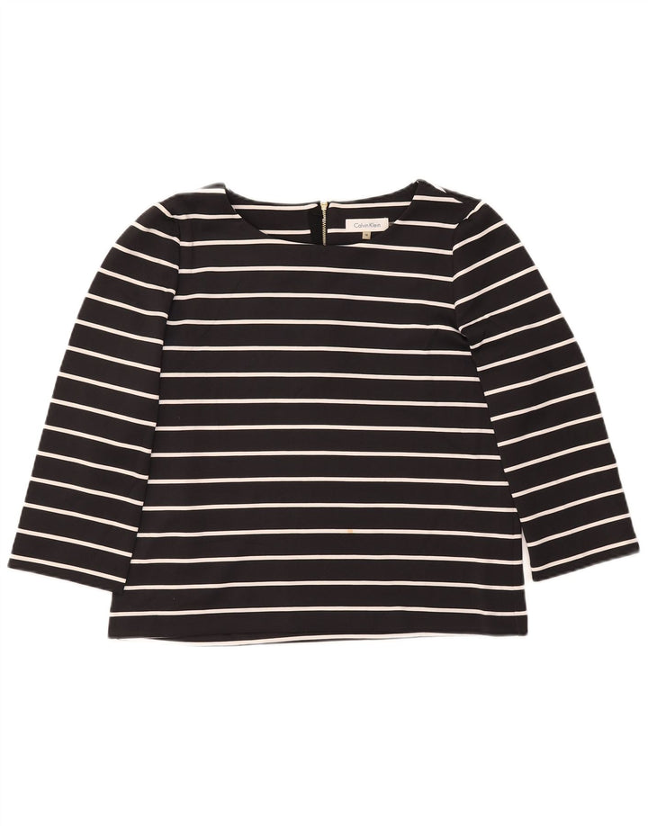 CALVIN KLEIN Haut Femme Manches 3/4 UK 14 Moyen Noir Rayé Polyester