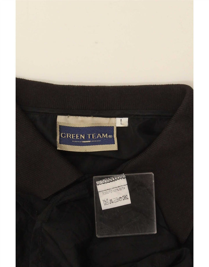 vintage Mens Manches Courtes Pull Chemise Grande Soie Noire