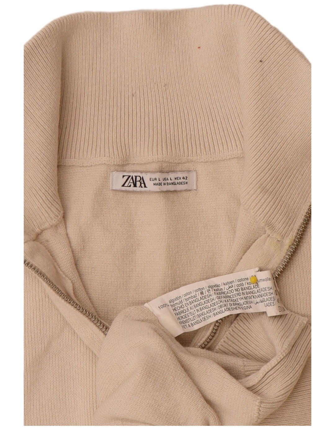 Zara Pull à col zippé pour homme Large en coton blanc cassé