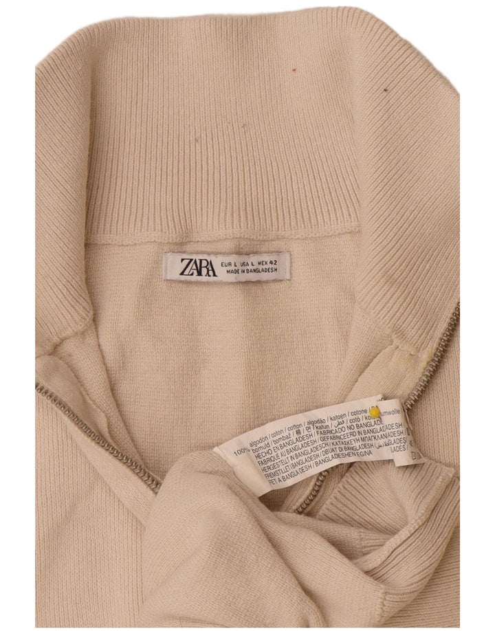 Zara Pull à col zippé pour homme Large en coton blanc cassé