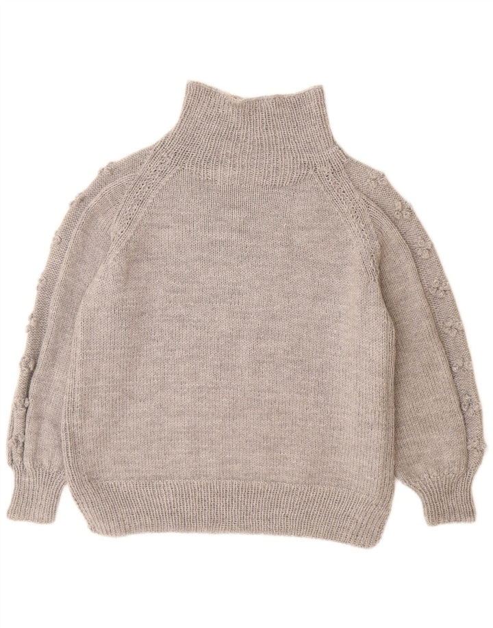 VINTAGE Pull col roulé femme UK 14 Grand Gris