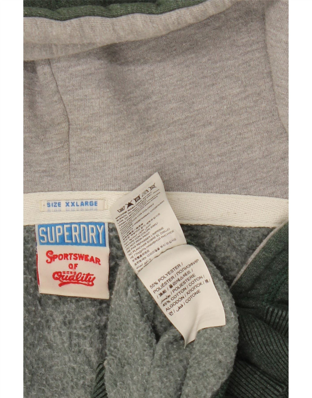 SUPERDRY Pull à capuche zippé graphique pour homme 2XL Kaki Polyester