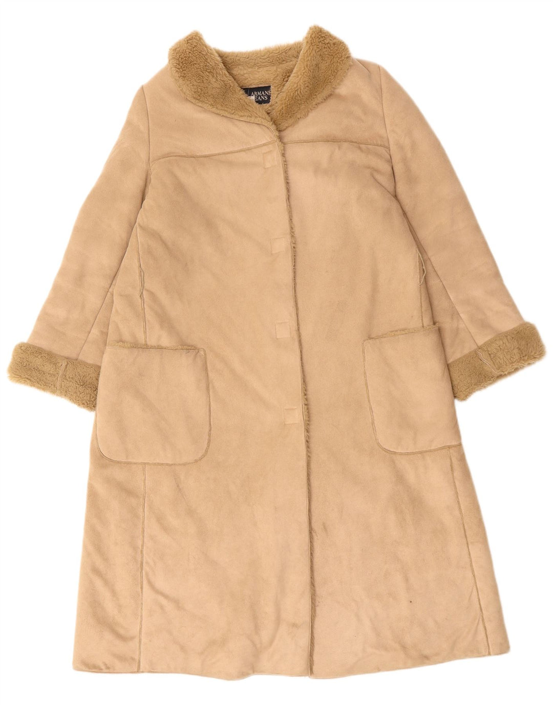 ARMANI Manteau Sherpa Femme UK 16 Large Beige