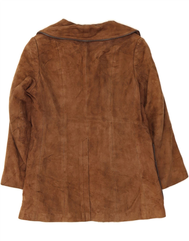 VINTAGE Veste en daim double boutonnage femme UK 10 Petit Marron