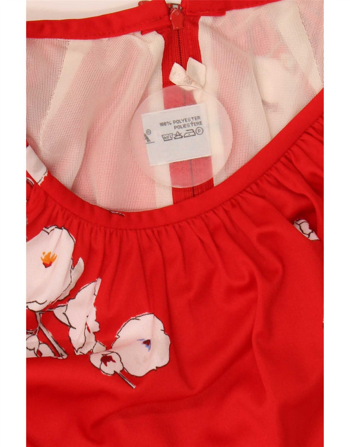 Trevira Femme Robe Trapèze IT 40 Petit Rouge Floral Polyester