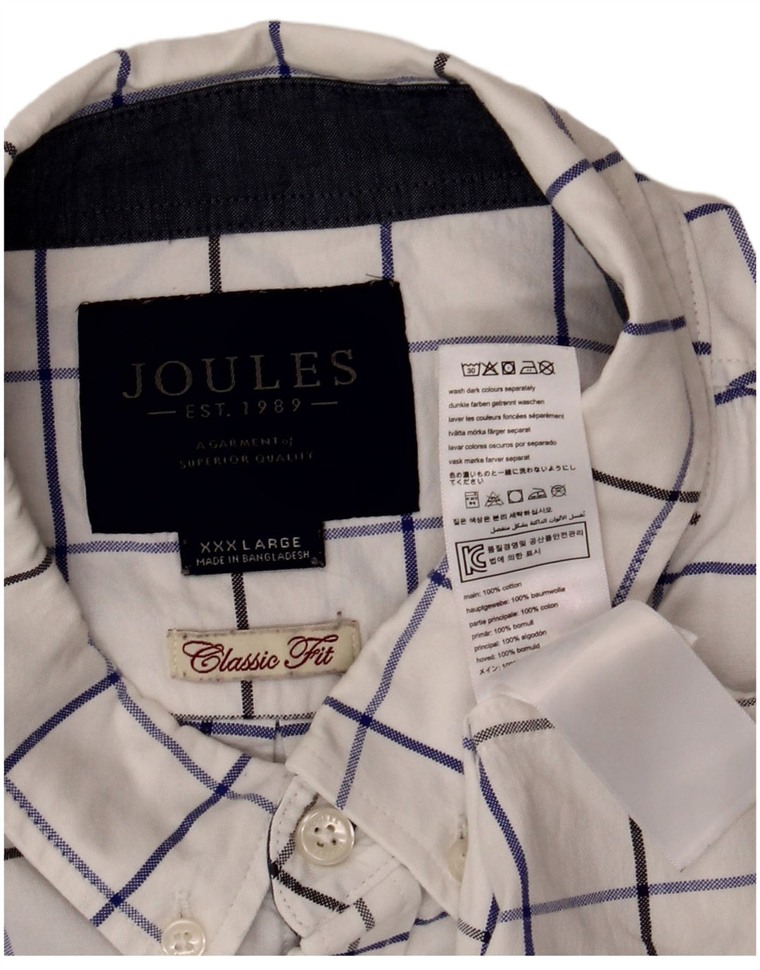 Joules Chemise coupe classique pour homme 3XL en coton à carreaux blancs