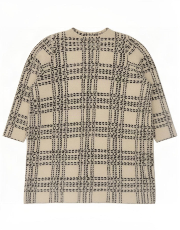 Marks & Spencer Pull cardigan long pour femme UK 14 à carreaux blancs moyens