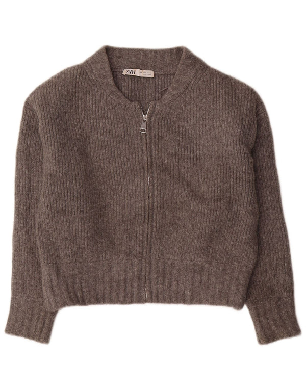 Zara Womens Crop Oversize Cardigan Pull UK 10 Petit Gris Acrylique