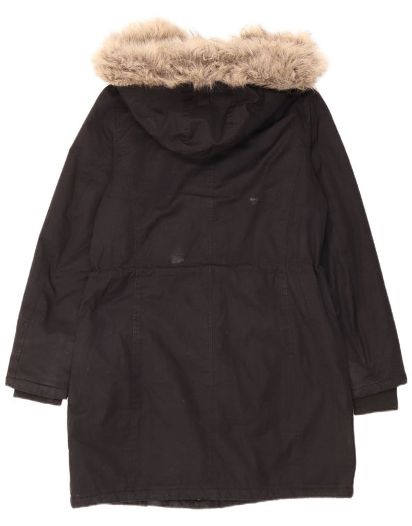 Jigsaw Veste Parka Sherpa à Capuche pour Femme UK 8 Petit Coton Noir
