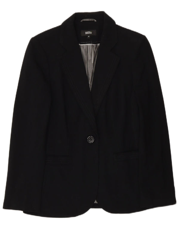 Marks & Spencer Veste blazer à 1 bouton pour femme UK 10 Small Noir Polyester