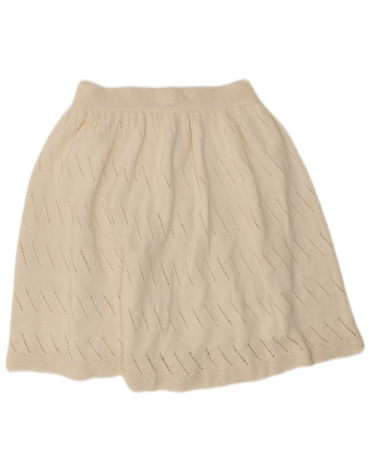 vintage Femmes Tricot A-Line Jupe W26 Petit Blanc Cassé
