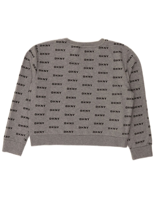 Dkny Womens Crop Graphic Sweatshirt Jumper UK 16 Grand Coton Gris