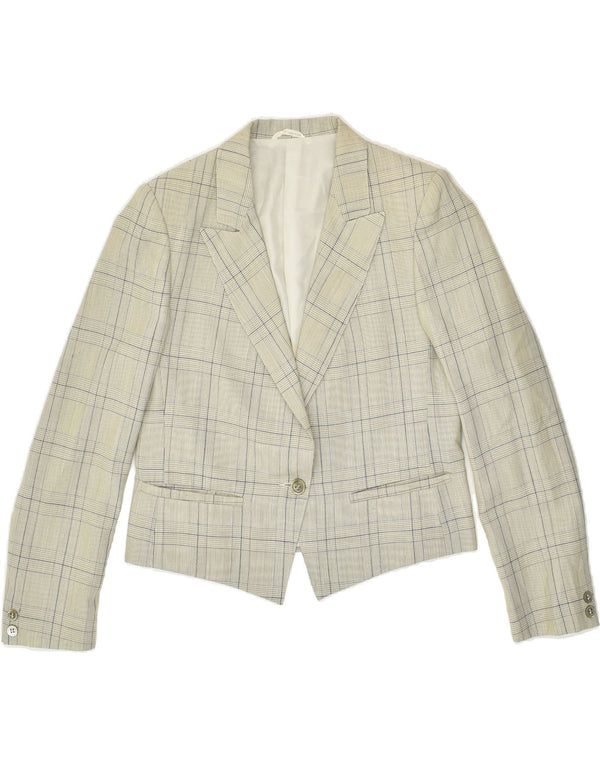 VINTAGE Femme 1 Bouton Blazer Veste UK 12 Gris Moyen Check Nouvelle Laine