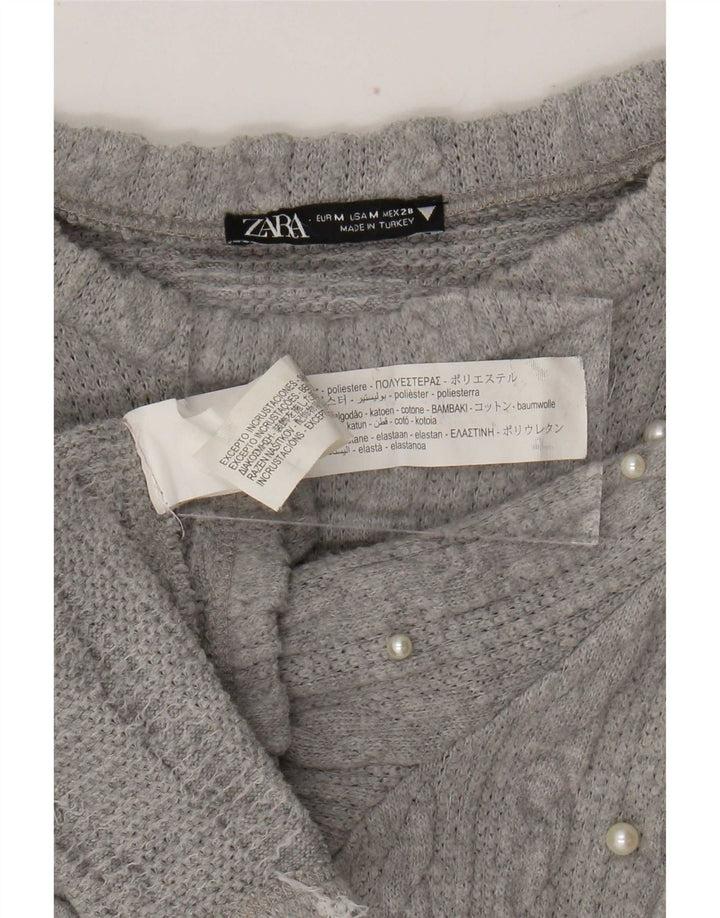 Zara Womens Knit Blouse Top UK 12 Polyester moucheté gris moyen