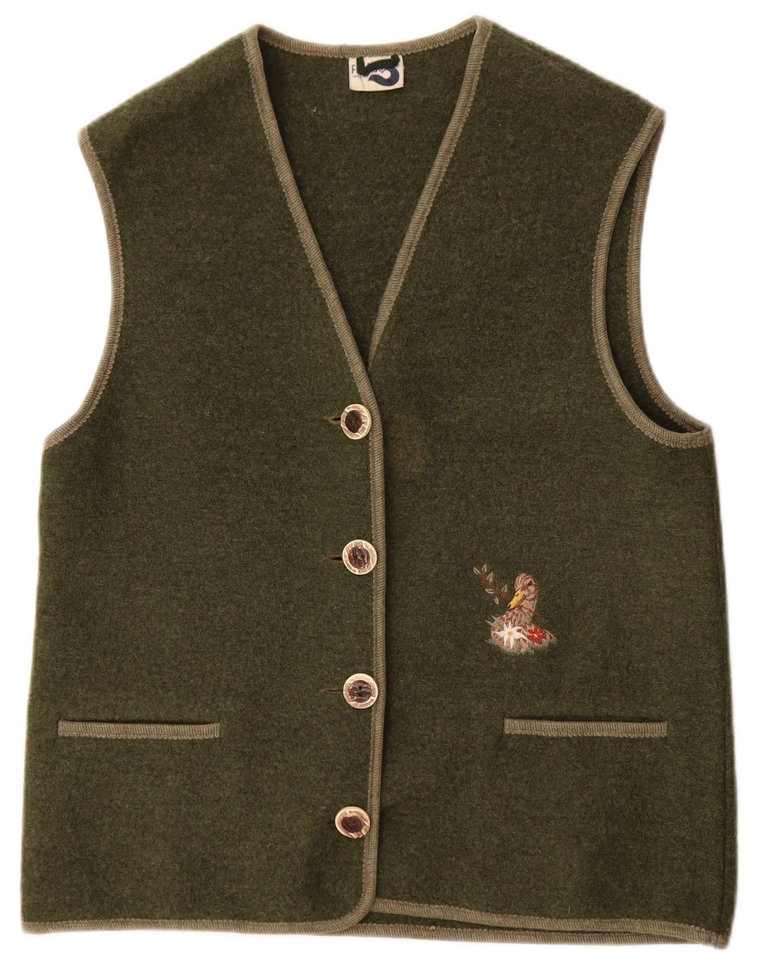 vintage Femme Gilet UK 14 Laine Kaki Moyenne