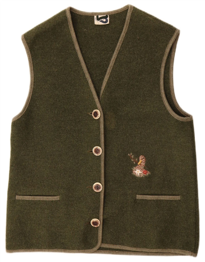 vintage Femme Gilet UK 14 Laine Kaki Moyenne