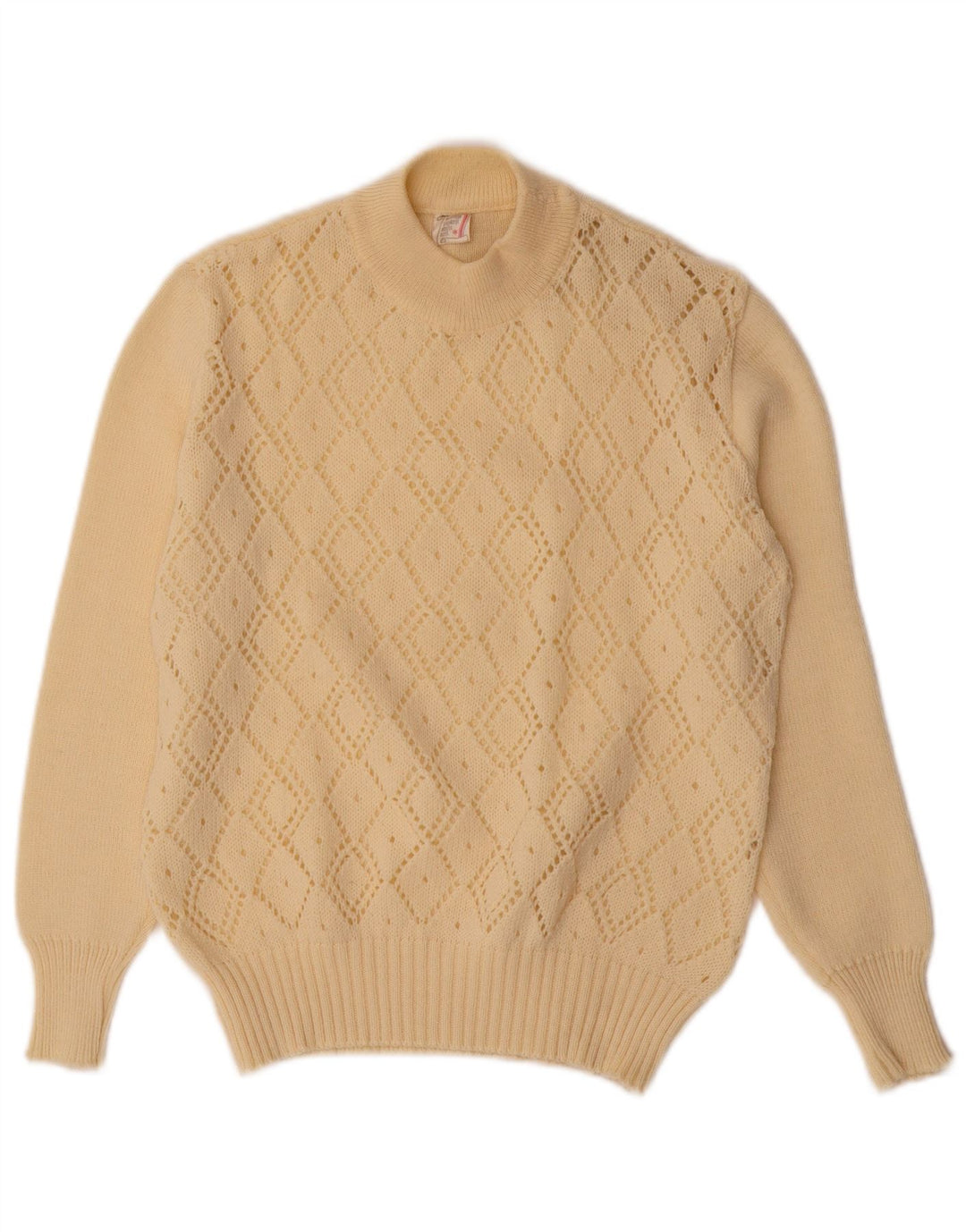 VINTAGE Femme Col Roulé Pull Pull UK 10 Petit Blanc Cassé