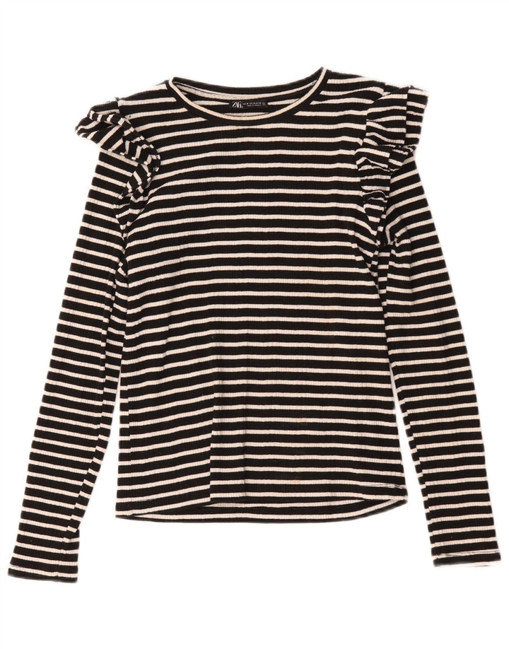 Zara Femme Top Manches Longues UK 12 Medium Noir Rayé