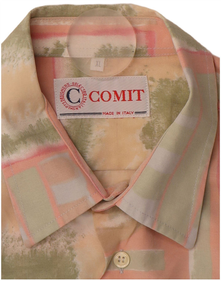 VINTAGE Chemise à manches courtes pour hommes XL Rose Patchwork Viscose