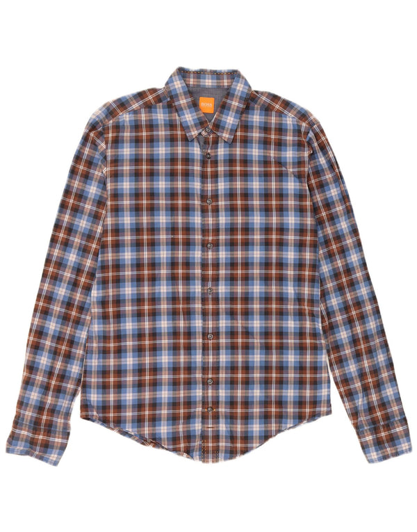 HUGO BOSS Chemise Homme Bleu Moyen à Carreaux en Coton