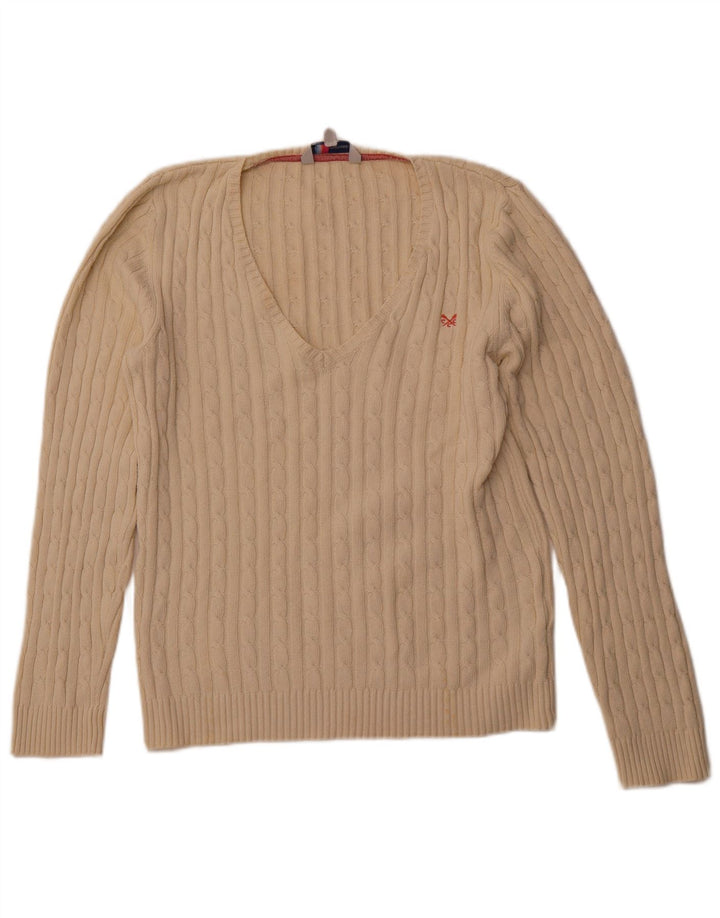 CREW CLOTHING Pull col V pour Femme UK 18 XL Coton Blanc cassé