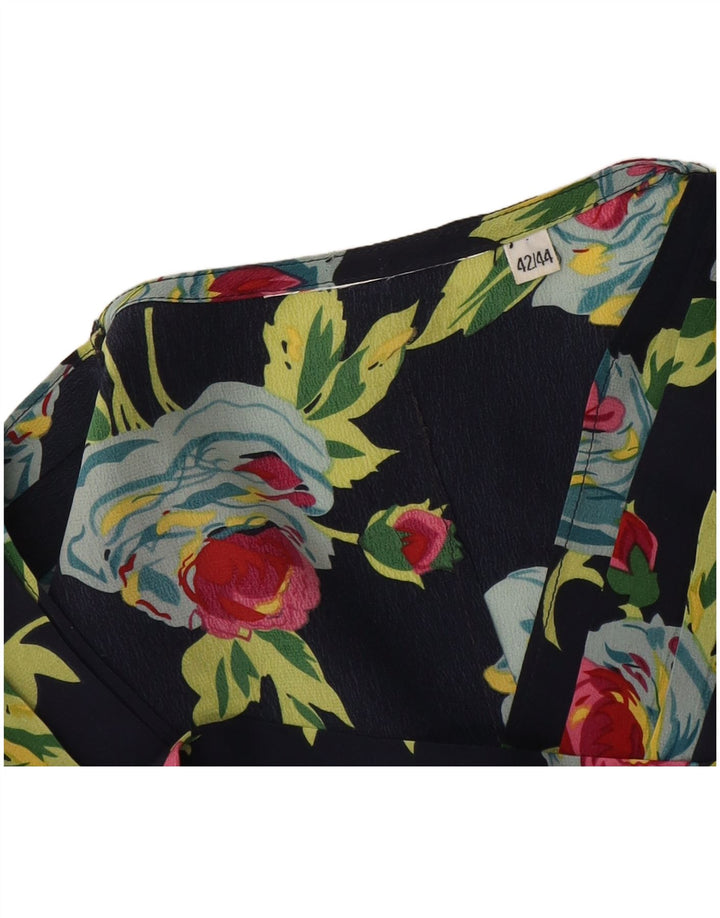 vintage Femme Blouse Top IT 42/44 Moyen Bleu Marine Floral