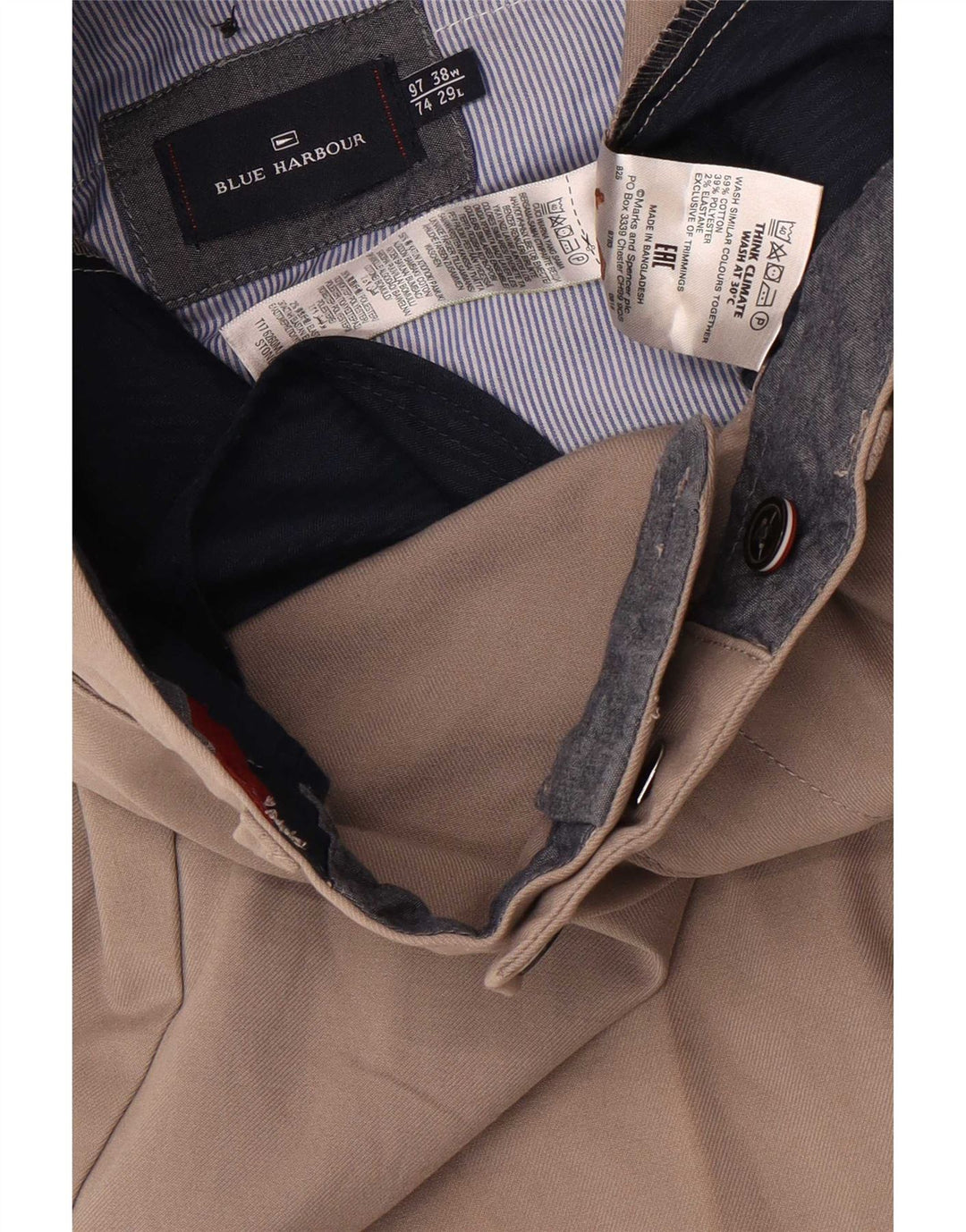Marks & Spencer Pantalon court Blue Harbour pour homme W38 L25 Gris Coton