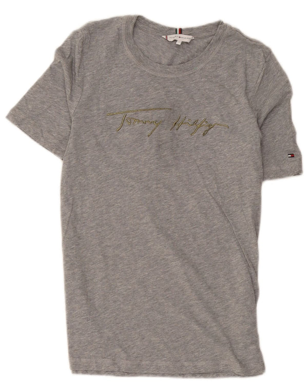 Tommy Hilfiger T-shirt graphique pour femme UK 2 2XS Gris Coton