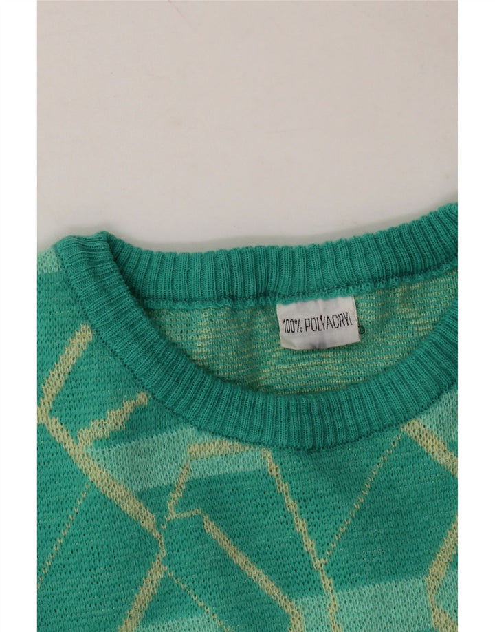 VINTAGE Womens Abstract Pattern Crew Neck Jumper Sweater UK 14 Large Green Vintage Vintage and Second-Hand Vintage from Messina Hembry 