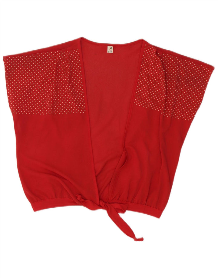 vintage Femme Front Tie Cardigan Top IT 46 Grand Triacétate tacheté rouge