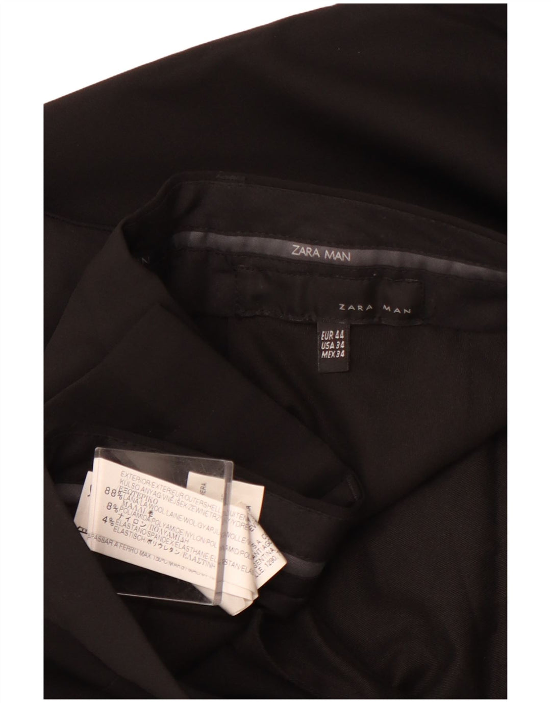 ZARA Pantalon de costume droit pour homme EU 44 Large W34 L31 Laine noire