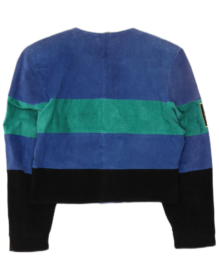 C & A Veste en daim crop graphique pour femme UK 12 Bleu moyen Colourblock