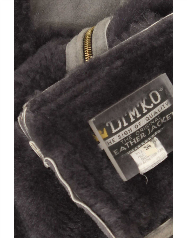 vintage Mens Shearling Gilet IT 54 2XL Cuir Gris