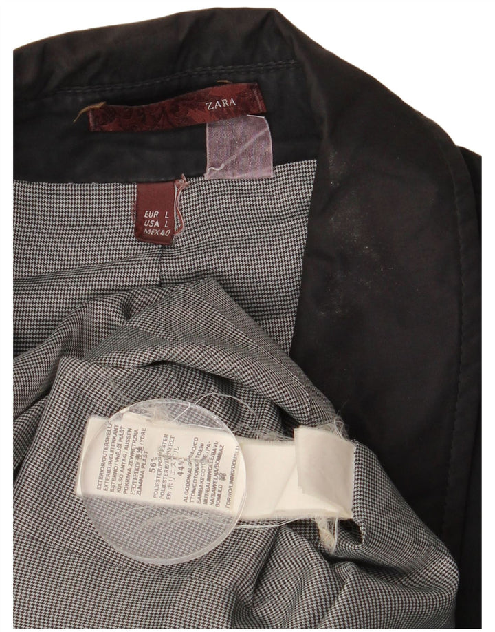 Zara Trench Homme UK 40 Large Noir Polyester