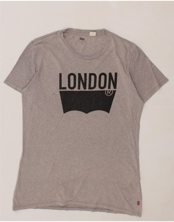 LEVI'S Mens London Graphic T-Shirt Top Medium Grey Cotton Vintage Levi's and Second-Hand Levi's from Messina Hembry 