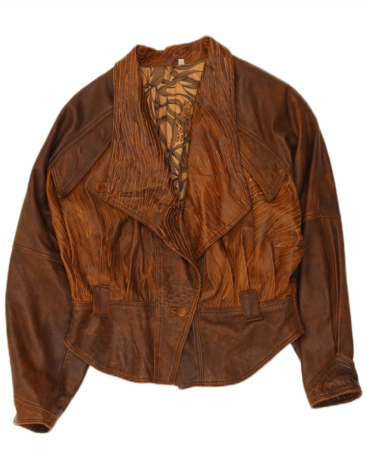 veste en cuir bomber femme vintage IT 44 Medium Brown Tie Dye Biker