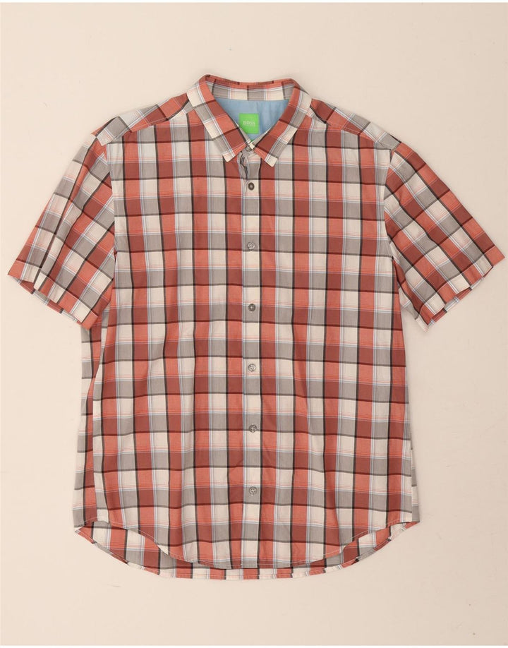 Hugo Boss Chemise à manches courtes coupe moderne pour hommes, grand coton à carreaux rouge