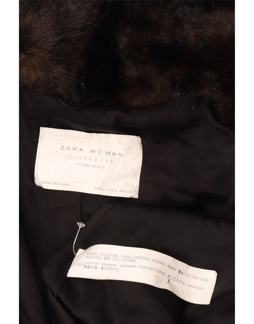 Zara Manteau surdimensionné en fausse fourrure pour femme UK 10 Petit Marron Polyester Hiver