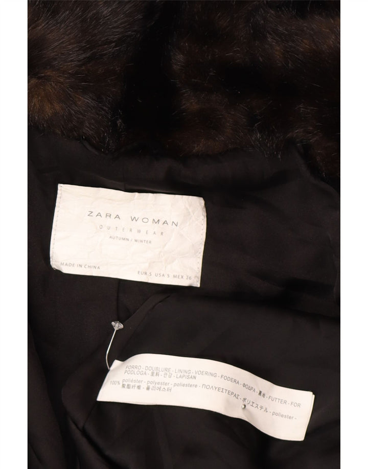 Zara Manteau surdimensionné en fausse fourrure pour femme UK 10 Petit Marron Polyester Hiver