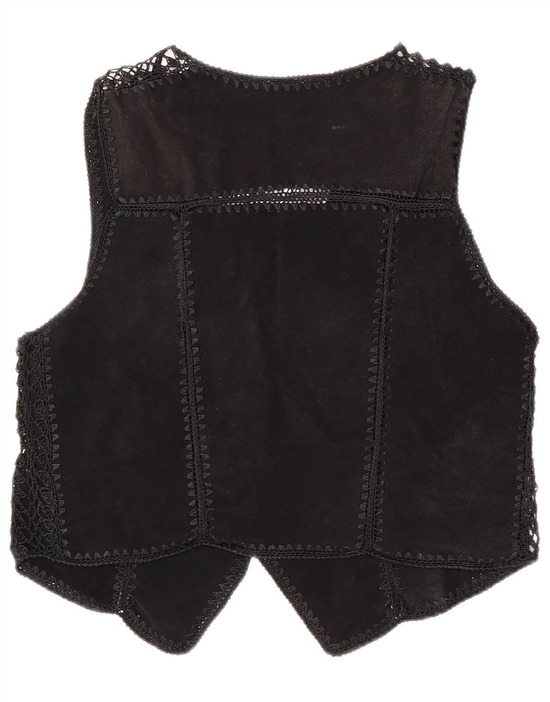 vintage Womens Crop Suede Gilet UK 14 Moyen Noir Patchwork