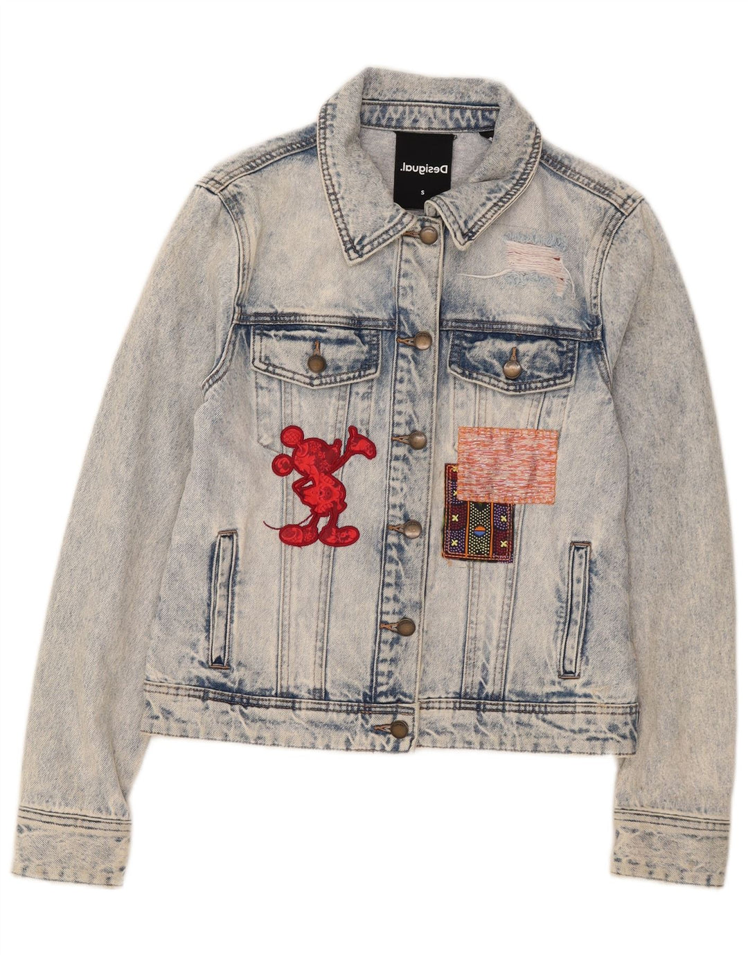 Desigual Veste en jean graphique Mickey Mouse pour femme UK 10 Small Bleu Coton